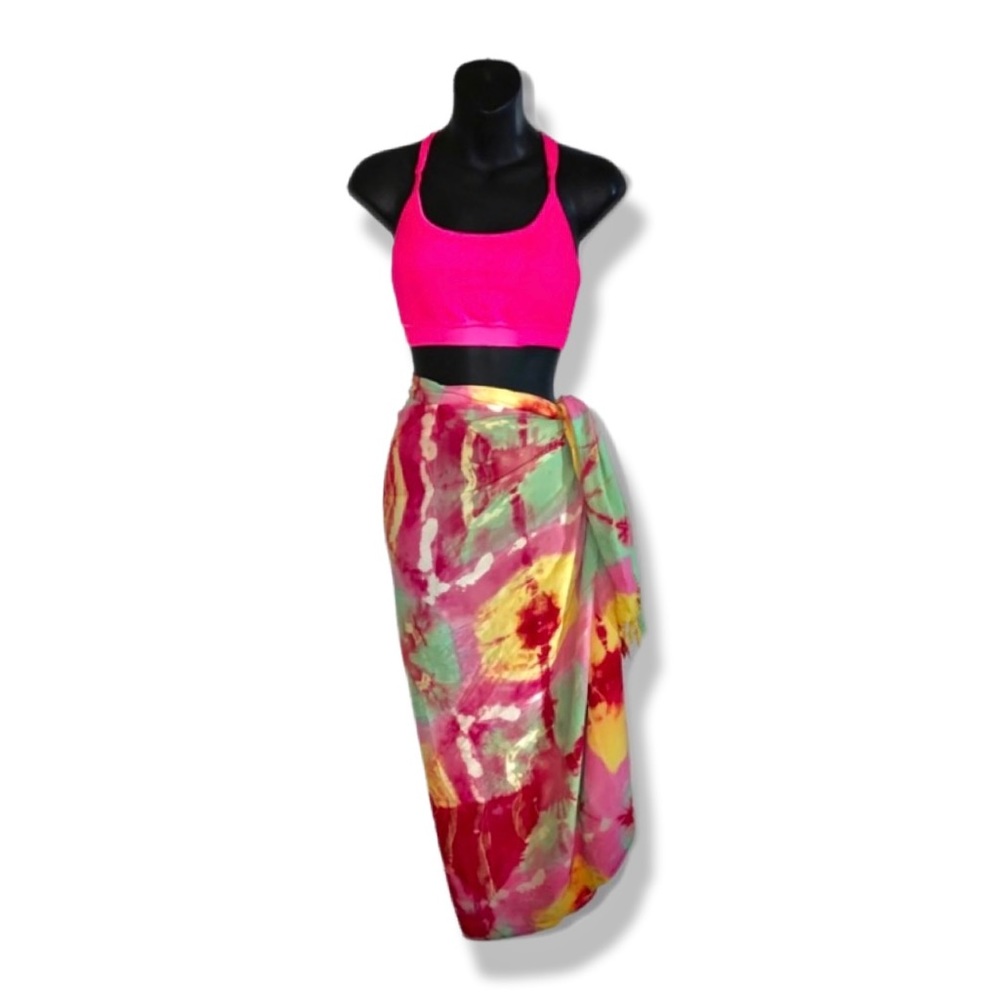 Tie-dye, sarong,tie-dye with fringe,cover-up, pink,yellow,and lime,green sarong